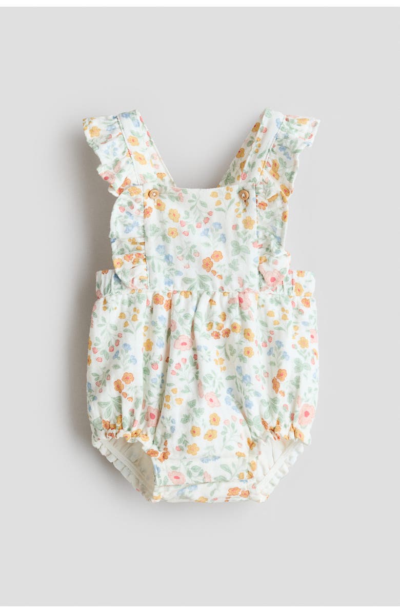 H&M Cotton Dungaree Shorts, Main, color, White/Floral
