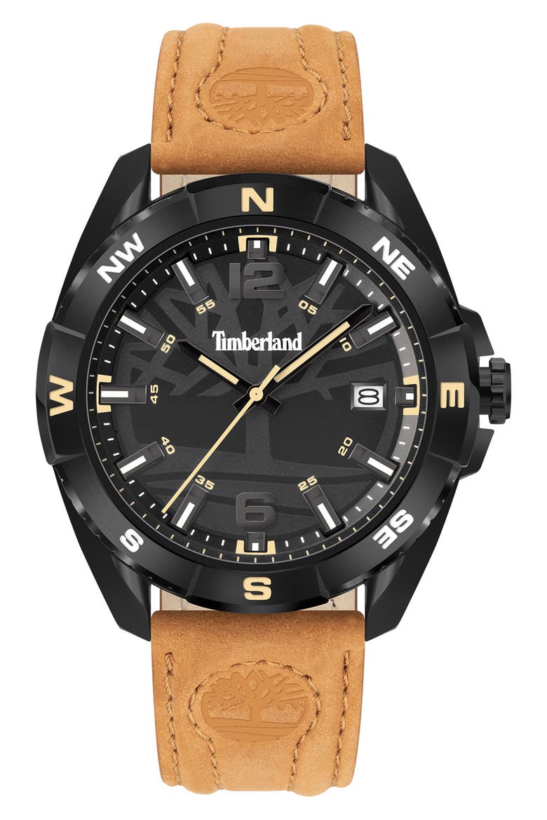 Millinocket Leather Strap Watch, 45mm, Main, color, WHEAT