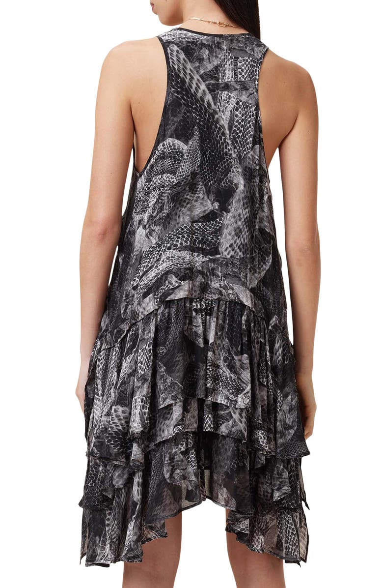 AllSaints Cavarly Snakeskin Print Tiered Asymmetric Hem Dress, Alternate, color,