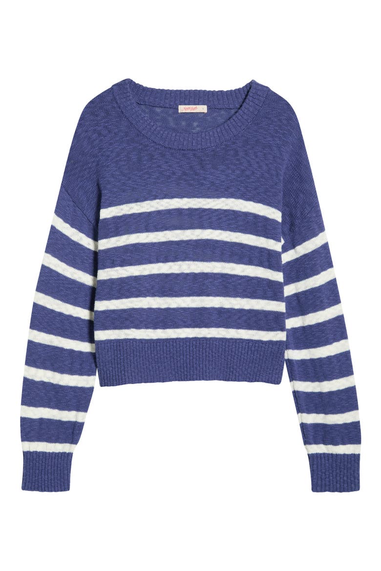 Sea Breeze Placed Stripe Cotton Crewneck Sweater, Alternate, color, NAVY/ WHITE STRIPE
