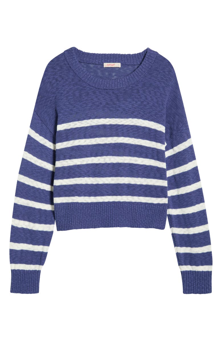Marine Layer Sea Breeze Placed Stripe Cotton Crewneck Sweater, Main, color, Navy/ White Stripe