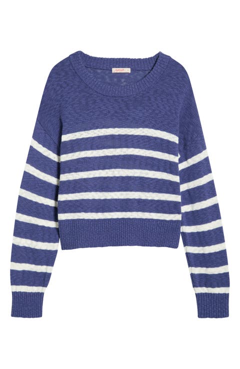 Sea Breeze Placed Stripe Cotton Crewneck Sweater