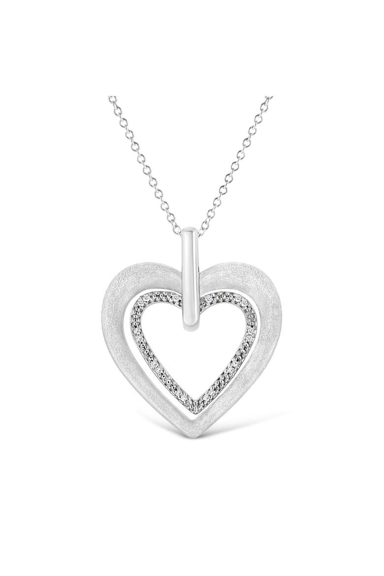.925 Sterling Silver Prong-Set Diamond Accent Double Heart Pendant Necklace, Main, color, White