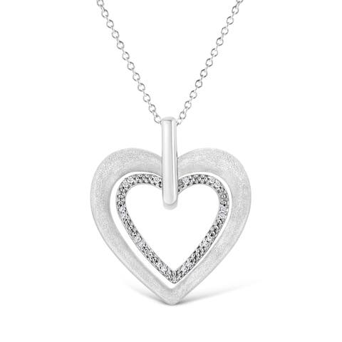 .925 Sterling Silver Prong-Set Diamond Accent Double Heart Pendant Necklace