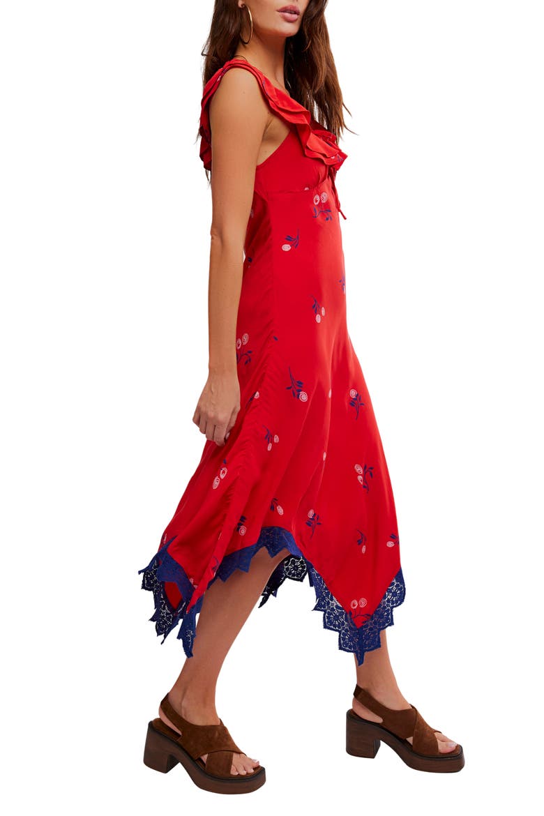 Flock Together Floral Handkerchief Hem Midi Dress, Alternate, color, CHERRY COMBO
