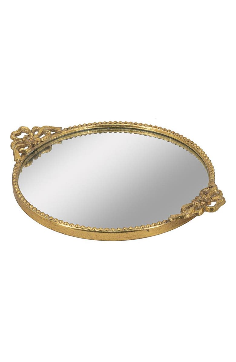 A & B Home Ornate Round Mirror Tray, Main, color, Gold