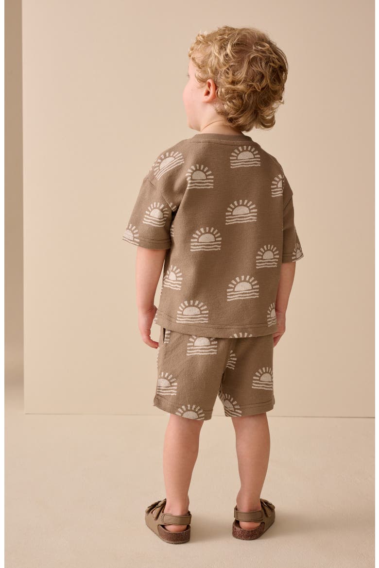 Kids' Sunset Print T-Shirt & Drawstring Shorts Set, Alternate, color, BROWN