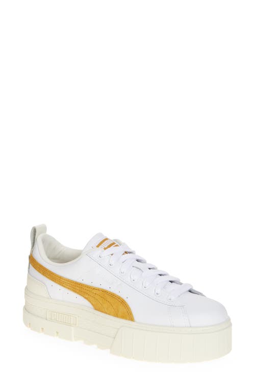 Puma Mayze Classic Platform Sneaker In White-archive Gold