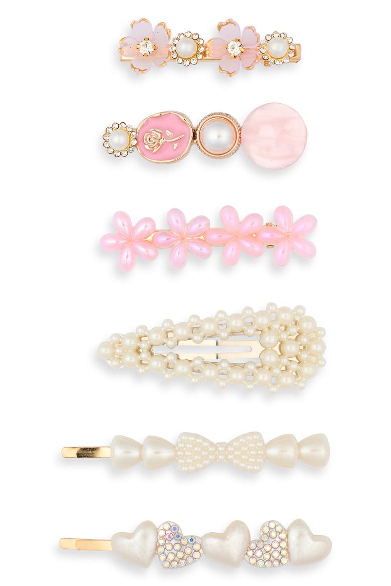 Kids' Assorted 6-Pack Faux Pearl Hair Clips Set, Main, color, PINK COMBO