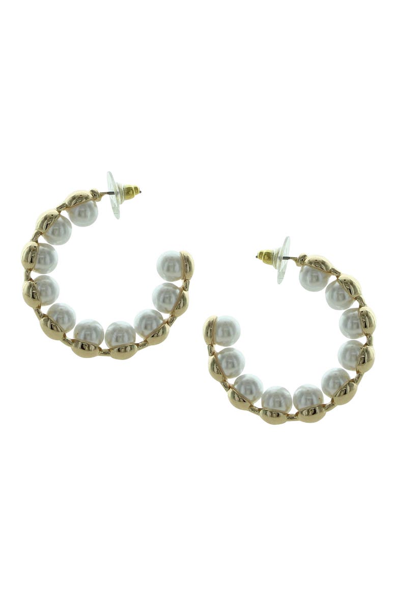 Peekaboo Faux Pearl Hoop Earrings, Main, color, GOLD / WHITE
