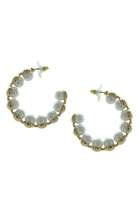 Peekaboo Faux Pearl Hoop Earrings