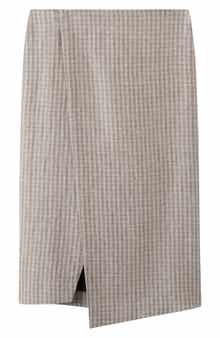 Check Faux Wrap Midi Skirt