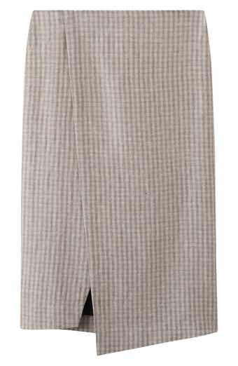 Check Faux Wrap Midi Skirt