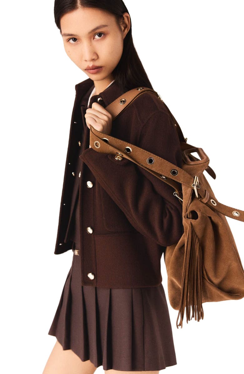 maje Short reversible coat, Alternate, color, Dark Brown