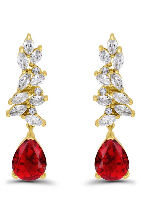 Pear Cubic Zirconia Cluster Drop Earrings