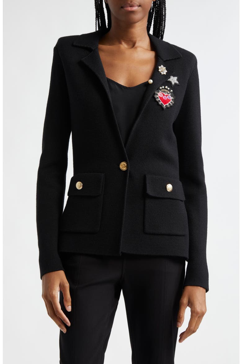 Laynee Patch Detail Wool Blend Blazer, Main, color, BLACK