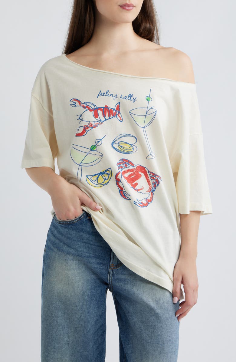 GOLDEN HOUR Stay Salty Graphic Off the Shoulder T-Shirt, Main, color, Marshmallow