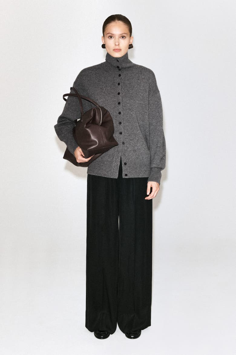 Sculpted Cashmere Mock-neck Cardigan, Alternate, color, GRAY MÉLANGE