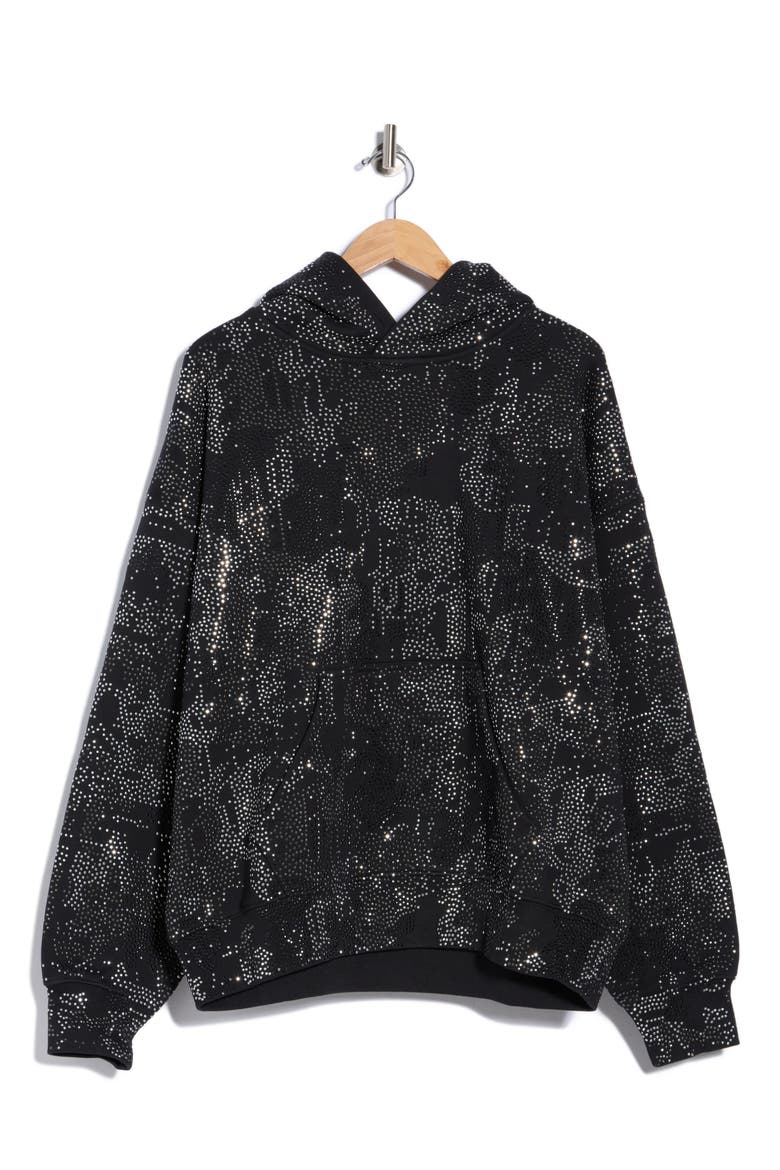 Studded Camo Cotton Fleece Hoodie, Alternate, color, BLACK