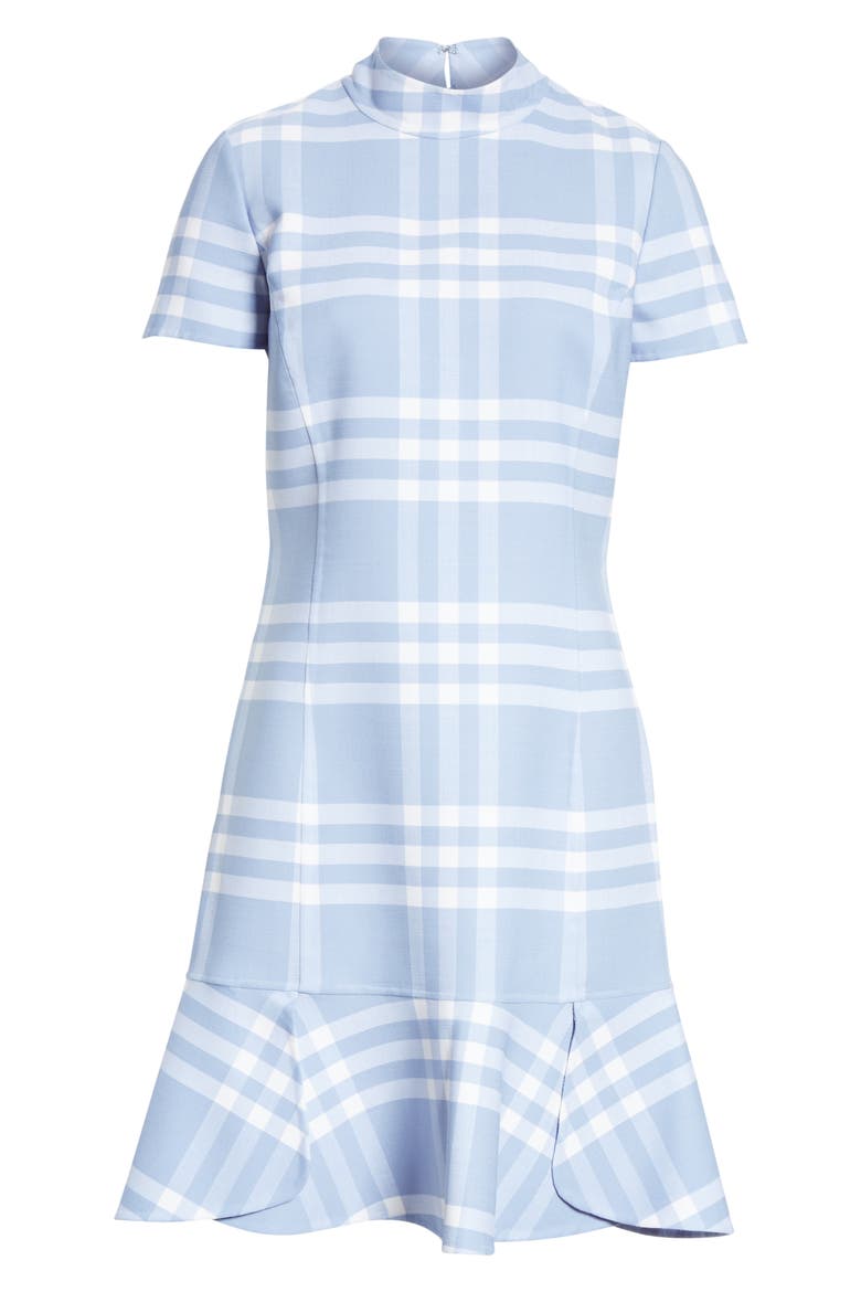 Checkered Ruffle Hem Stretch Wool Dress, Alternate, color, CORNFLOWER