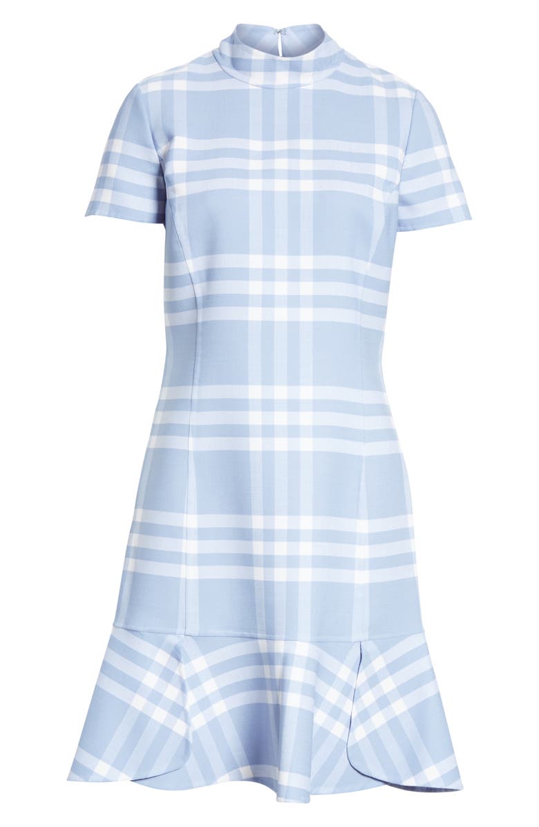 Oscar de la Renta Checkered Ruffle Hem Stretch Wool Dress, Alternate, color, 