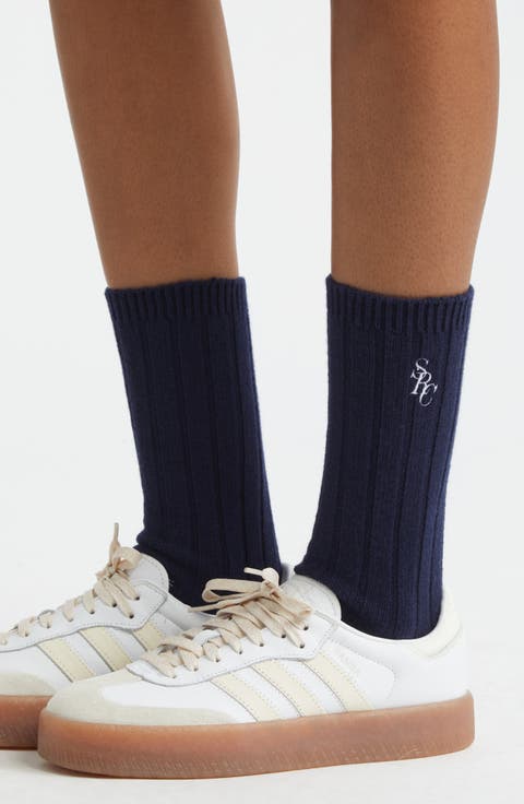 Wool & Cashmere Blend Rib Crew Socks