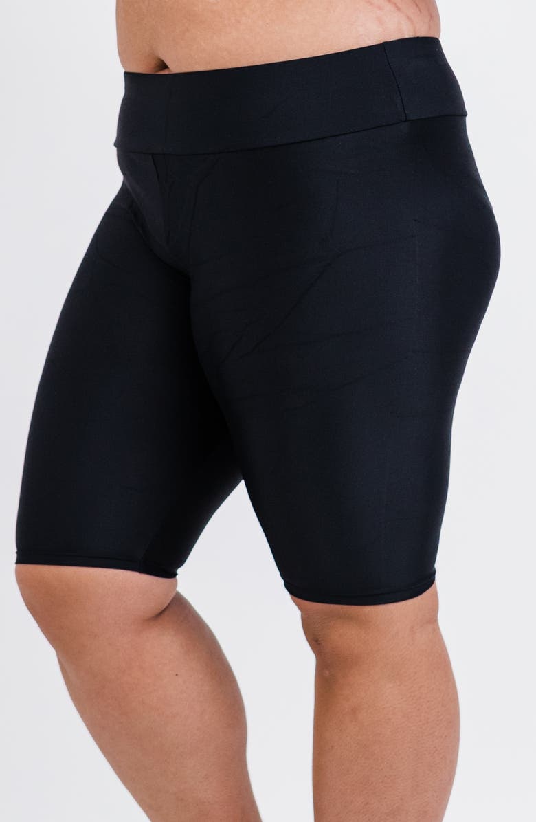 Calypsa Plus Size Long Bike Swim Shorts, Alternate, color, Black