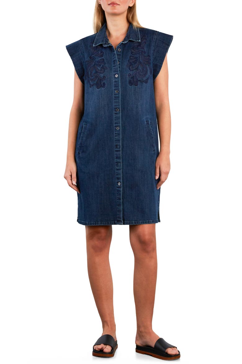 Sundrift Embroidered Faded Cotton Blend Denim Shirtdress, Main, color, ETHEREAL BLUE SUN DRIFT