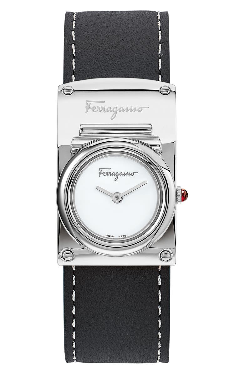 FERRAGAMO Salvatore Ferragamo Boxyz Leather Strap Watch, 23mm x 39mm, Main, color,