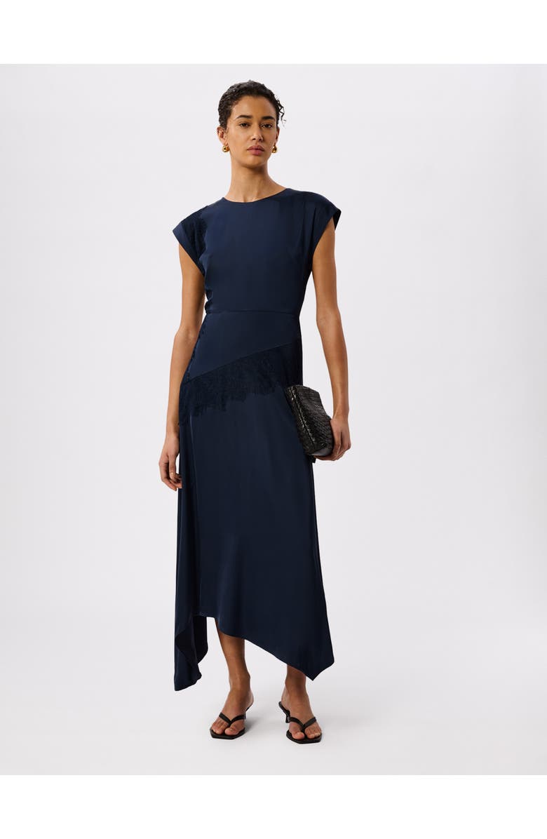 Whistles Lace Insert Asymmetric Midi Dress, Main, color, Navy