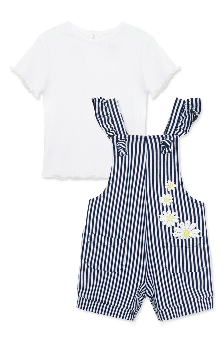 Little Me T-Shirt & Daisy Overalls Set, Main, color, 