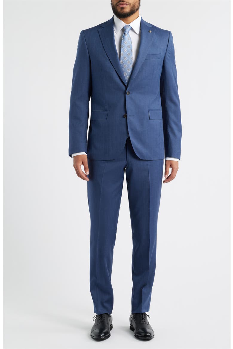 Medium Blue Wool Herringbone Suit, Main, color, MID BLUE
