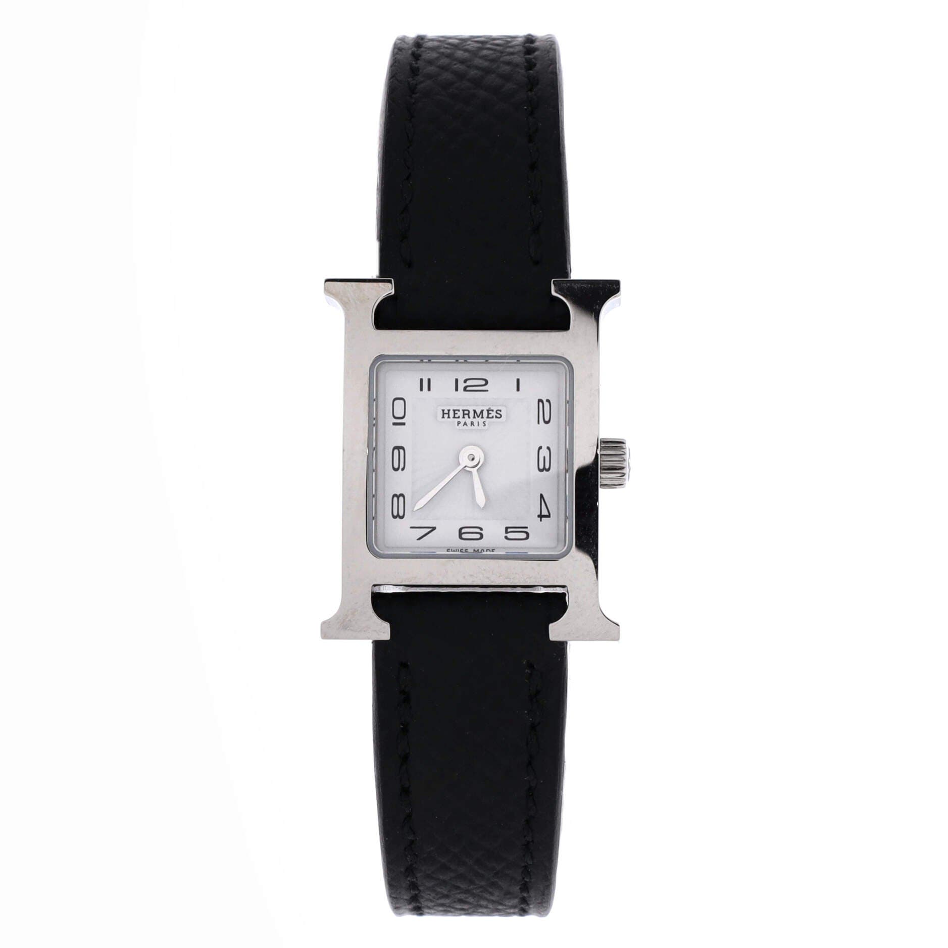 Heure H Quartz Watch Stainless Steel and Leather 17, Main, color, Black
