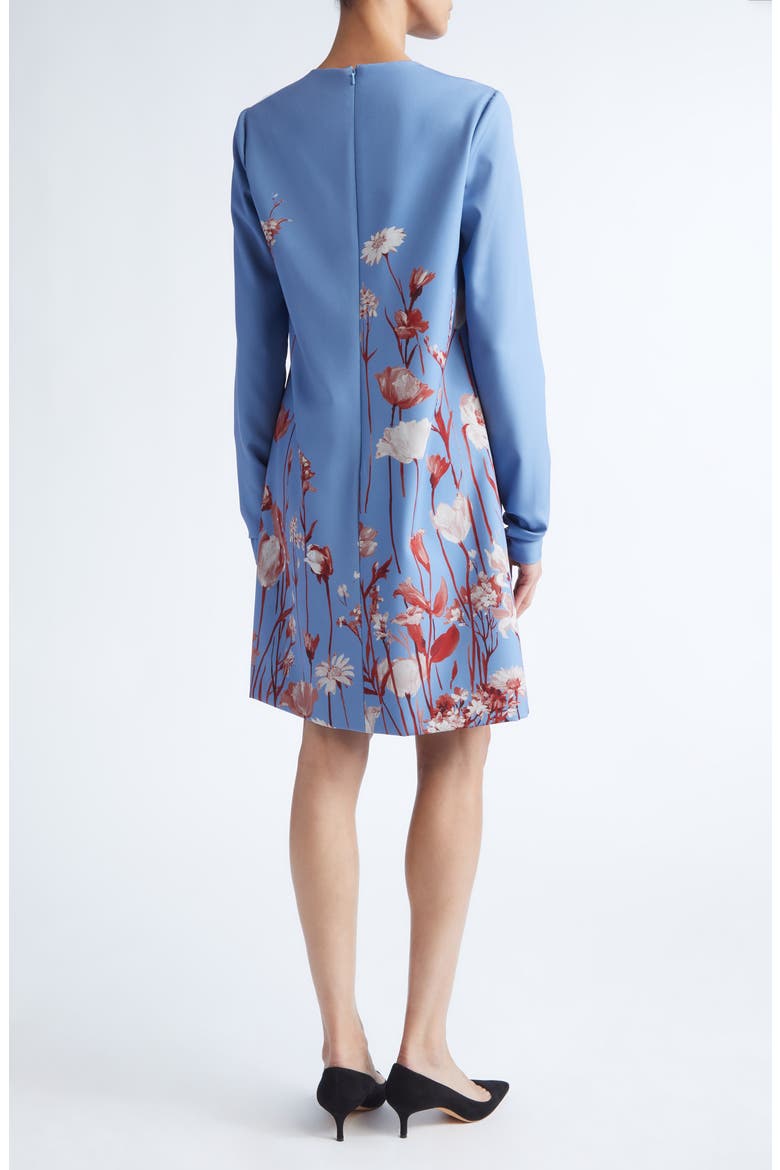 Floral Long Sleeve Stretch Crepe Shift Dress, Alternate, color, CORNFLOWER MULTI
