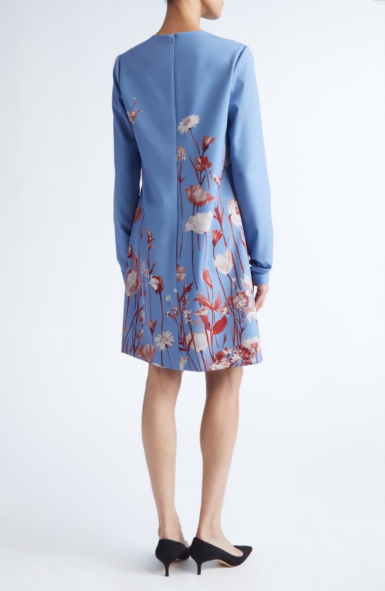 Lela Rose Floral Long Sleeve Stretch Crepe Shift Dress, Alternate, color, Cornflower Multi