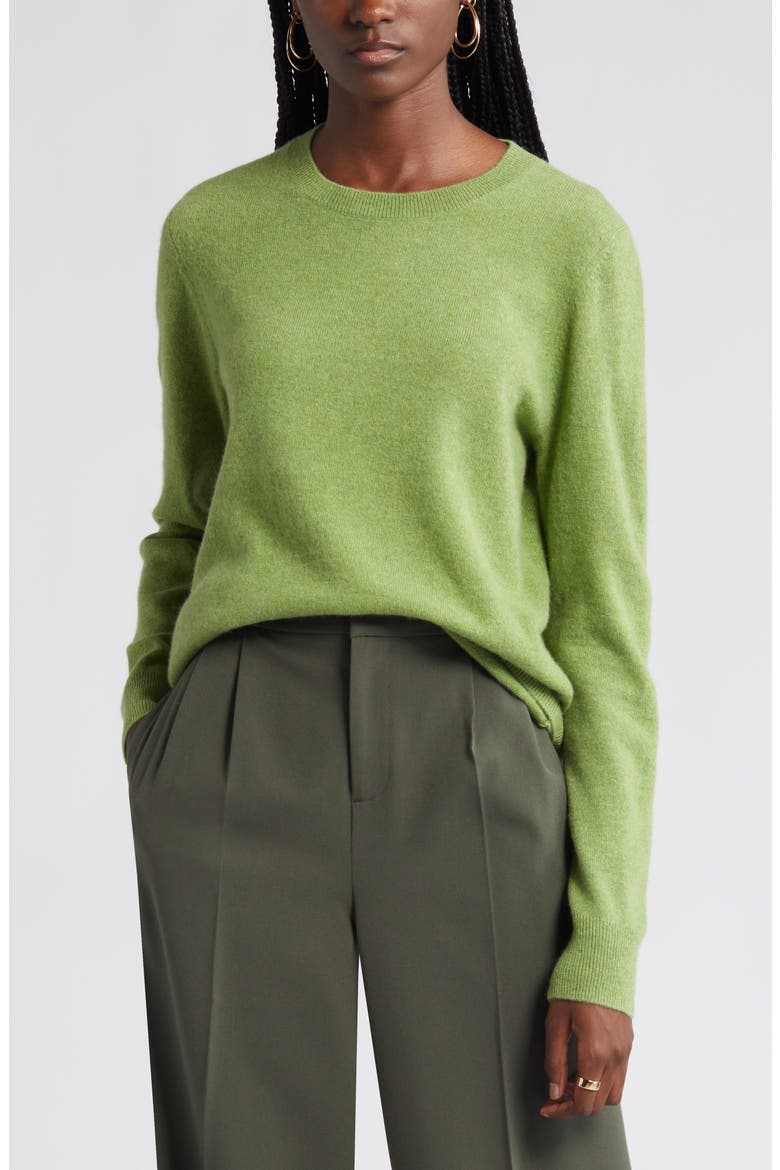 Cashmere Crewneck Sweater, Alternate, color, OLIVE EPSOM