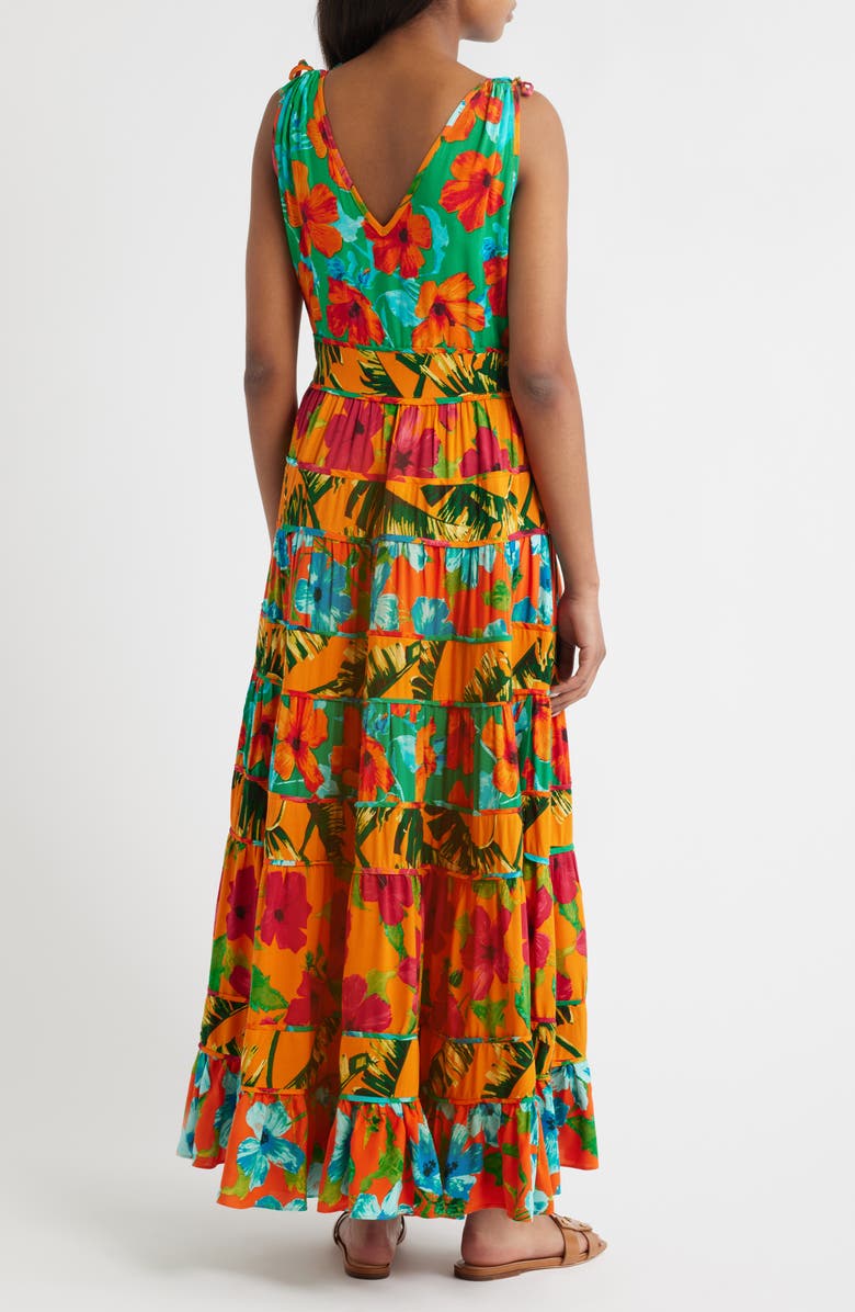 Vince Camuto Floral Sleeveless Tiered Maxi Dress, Alternate, color, Tiger Lily