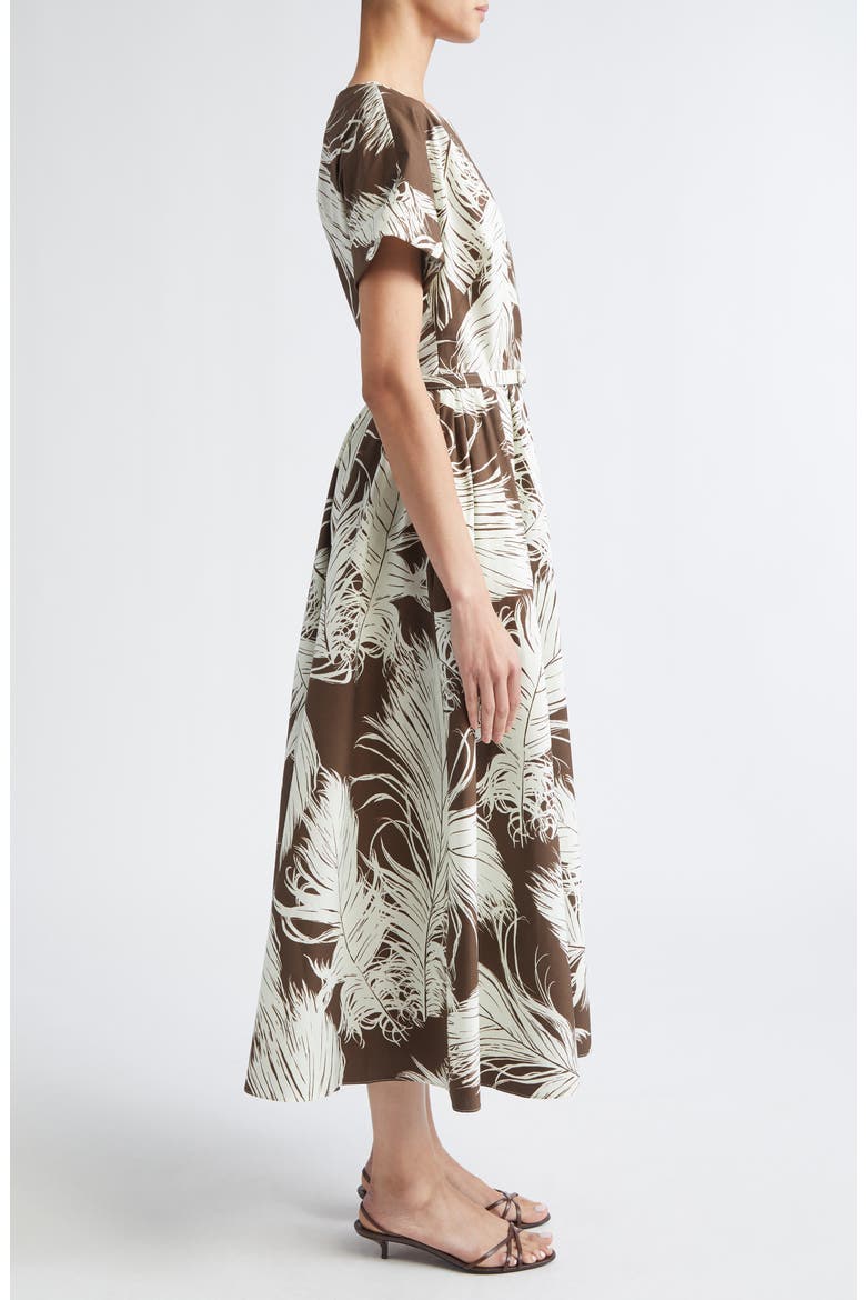 All Over Feathers Dress, Alternate, color, ECRU/ DARK BROWN