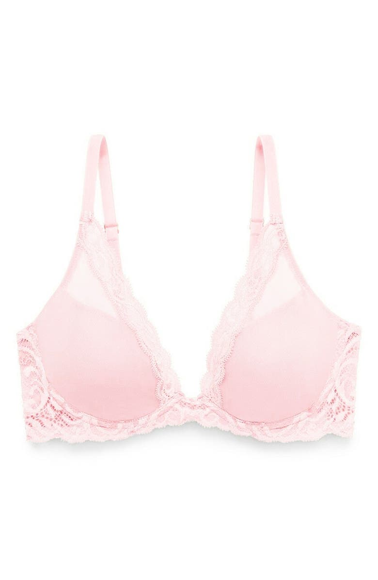 Natori Feathers Plunge T-Shirt Basics Bra, Alternate, color, Pink Sky