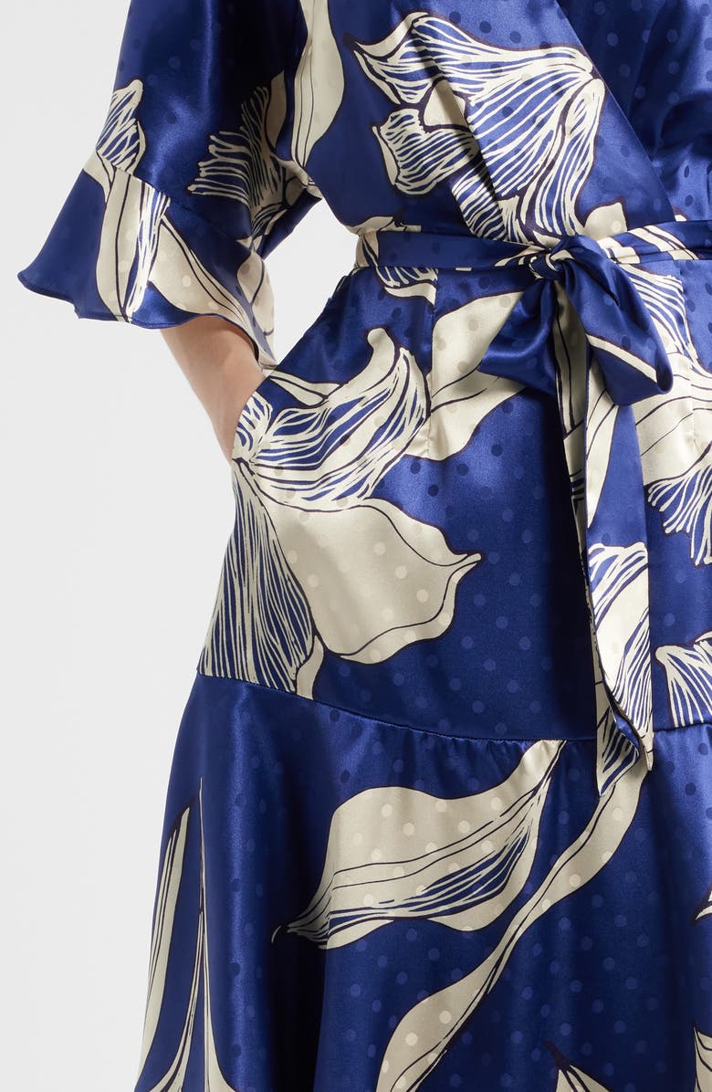 CIEBON Calix Floral Dot Jacquard Tiered Satin Maxi Dress, Alternate, color, Navy Multi