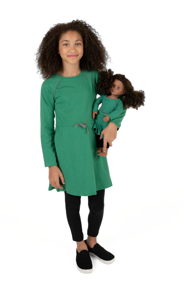 Leveret Girls Bow Tie Dress with Matching Doll Dress, Main, color, Green