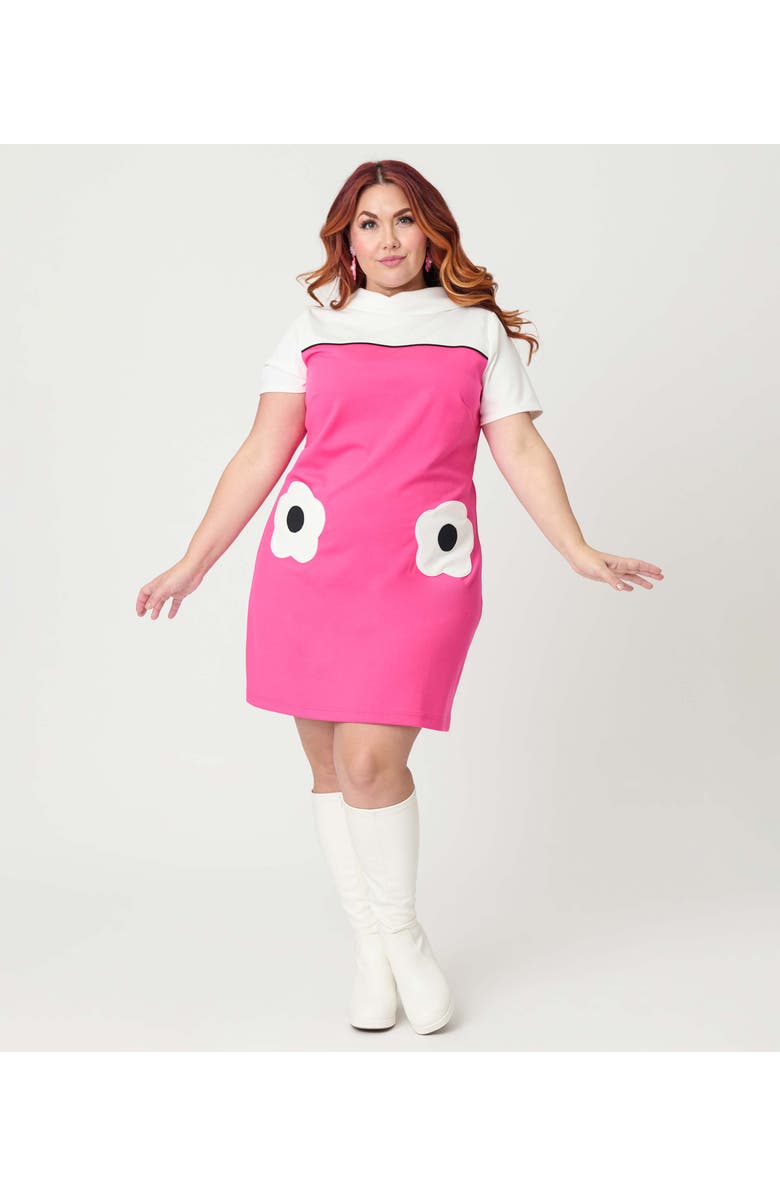 Smak Parlour Plus Size Mock Neck Patch Pocket Shift Dress, Main, color, Hot Pink Colorblock