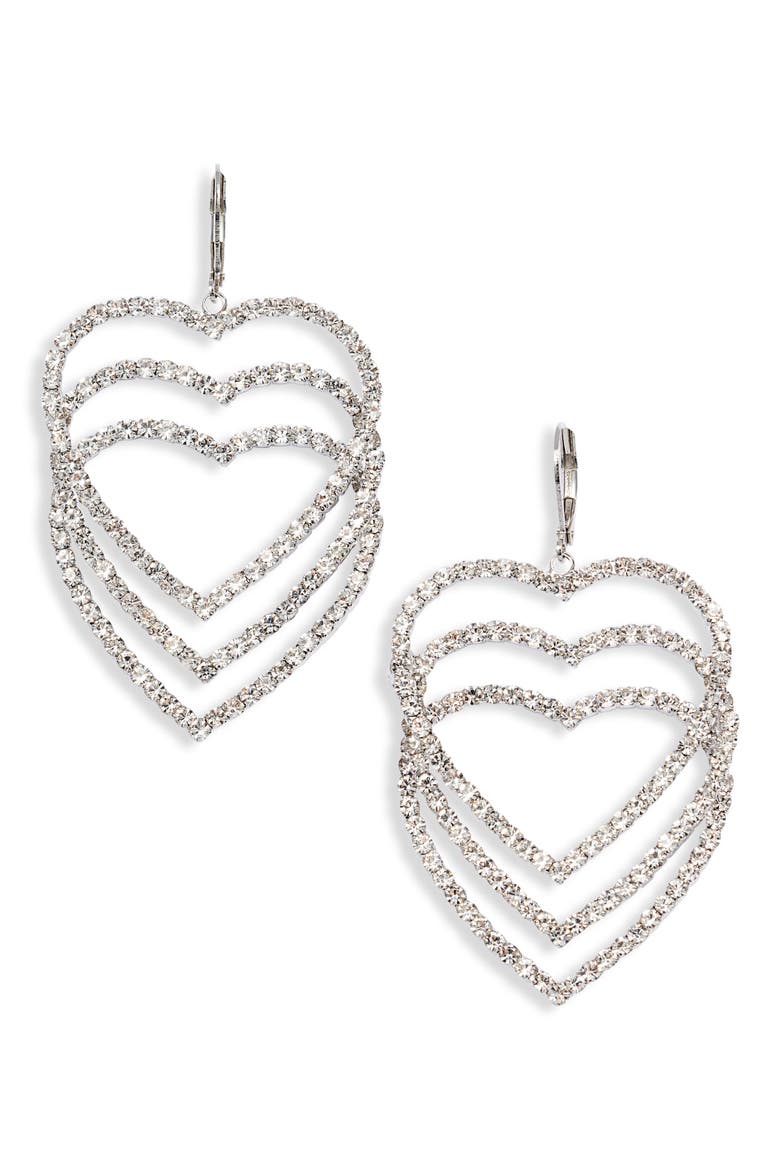 Crystal Open Heart Drop Earrings, Main, color, CRYSTAL/ RHODIUM