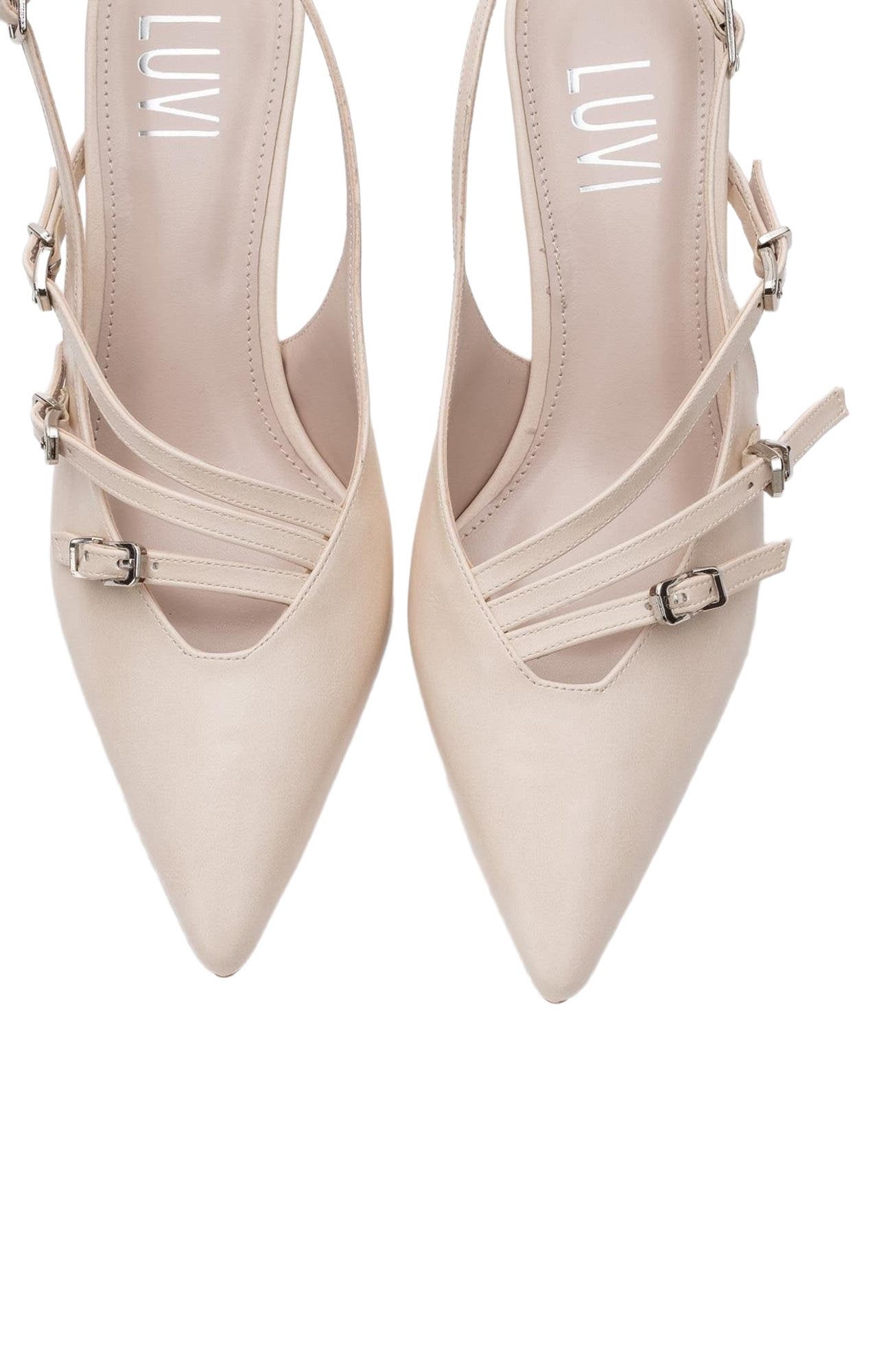 Magra Pointed-Toe Slingback Stiletto, Alternate, color, Beige Faux Leather