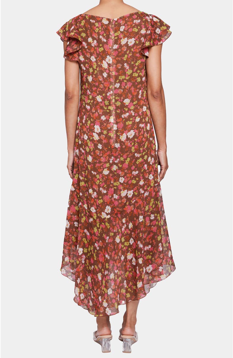 Santorelli Laurel Flutter Cap Sleeve Midi Dress in Floral Crinkle Georgette with Lurex, Alternate, color,