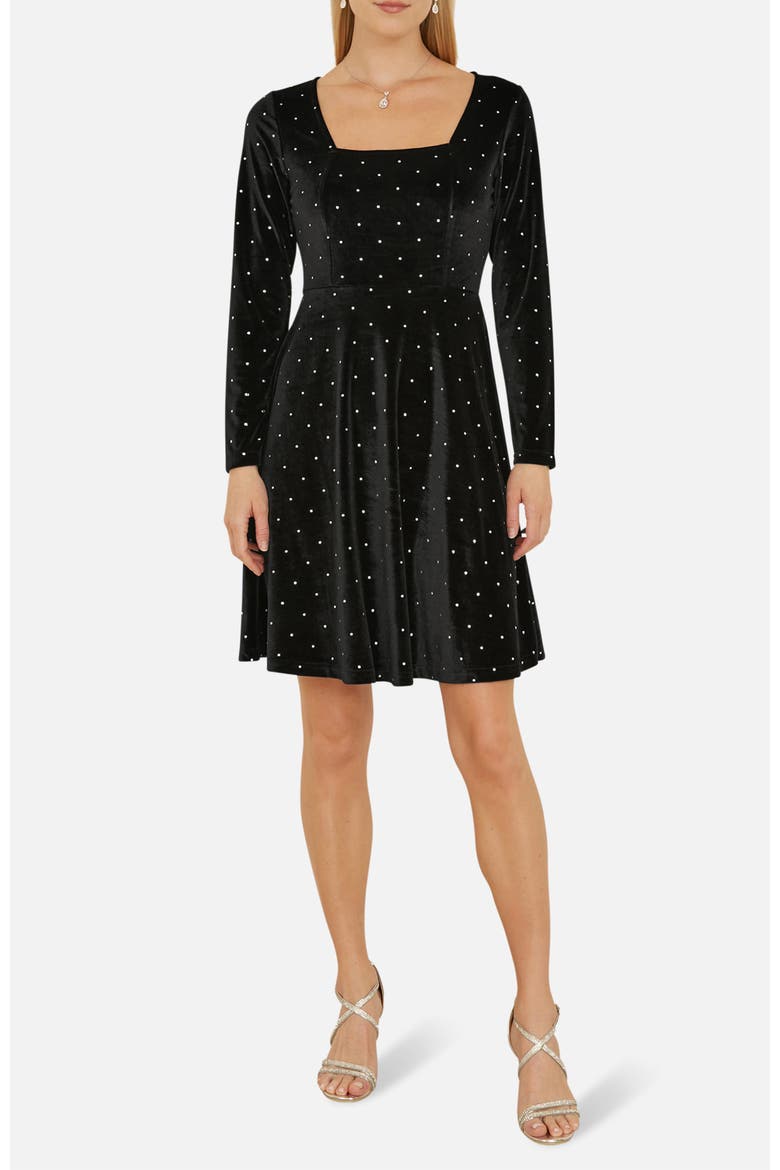 Diamante Long-Sleeve Skater Dress, Alternate, color, Black