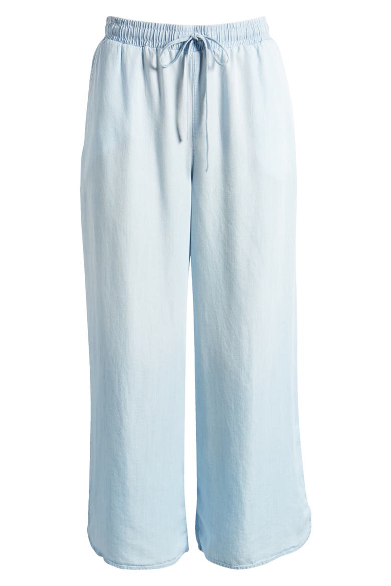 Dolphin Hem Wide Leg Chambray Pants, Alternate, color, ICE WASH