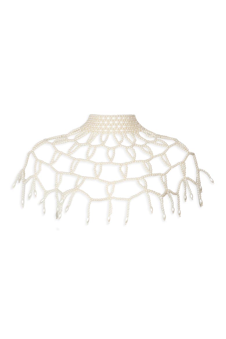 Pearl Collar Capelet, Alternate, color, WHITE