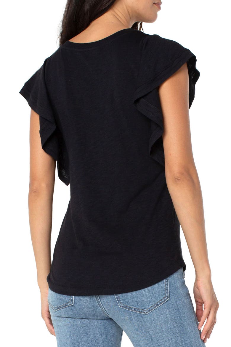 Flutter Sleeve Cotton Blend T-Shirt, Alternate, color, BLACK