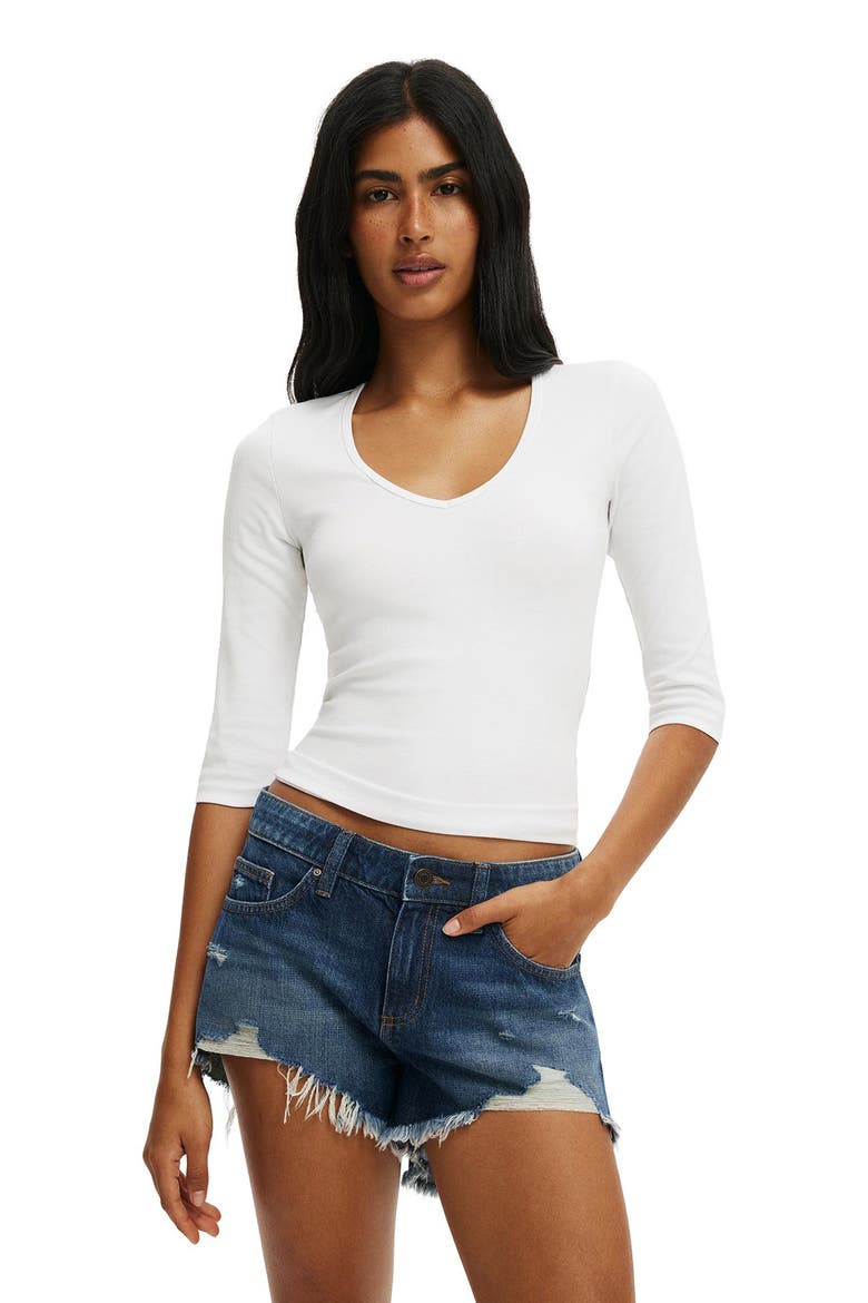 Saturday Low Rise Denim Cutoff Shorts, Alternate, color, HARBOUR BLUE